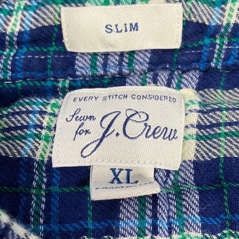 J. Crew Slim Blue Plaid Button Down Shirt Size XL